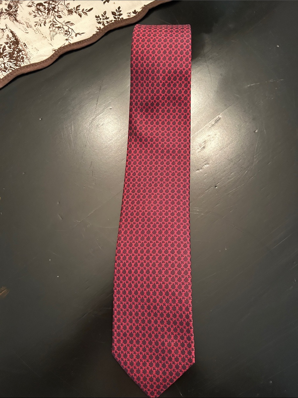 Hermes Men's Burgundy Patterned Silk Tie
